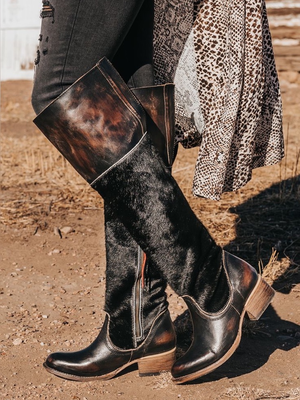 Freebird Genuine Leather and Cow Hide Over the Knee Boots